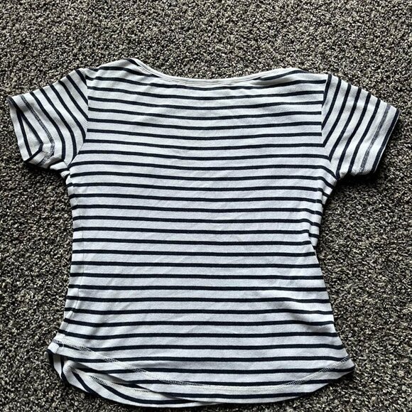 Tommy Hilfiger Shirt Women Medium White Navy Striped Baby Tee Soft Girl Babydoll - Picture 3 of 8